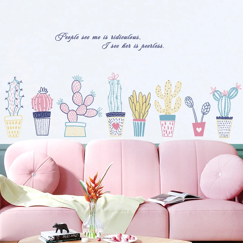 

Watercolor Cactus Potted Wall Sticker Home Living Room Backdrop Decoration Garden Plant Wall Decals Mural Wallpaper Art Poster