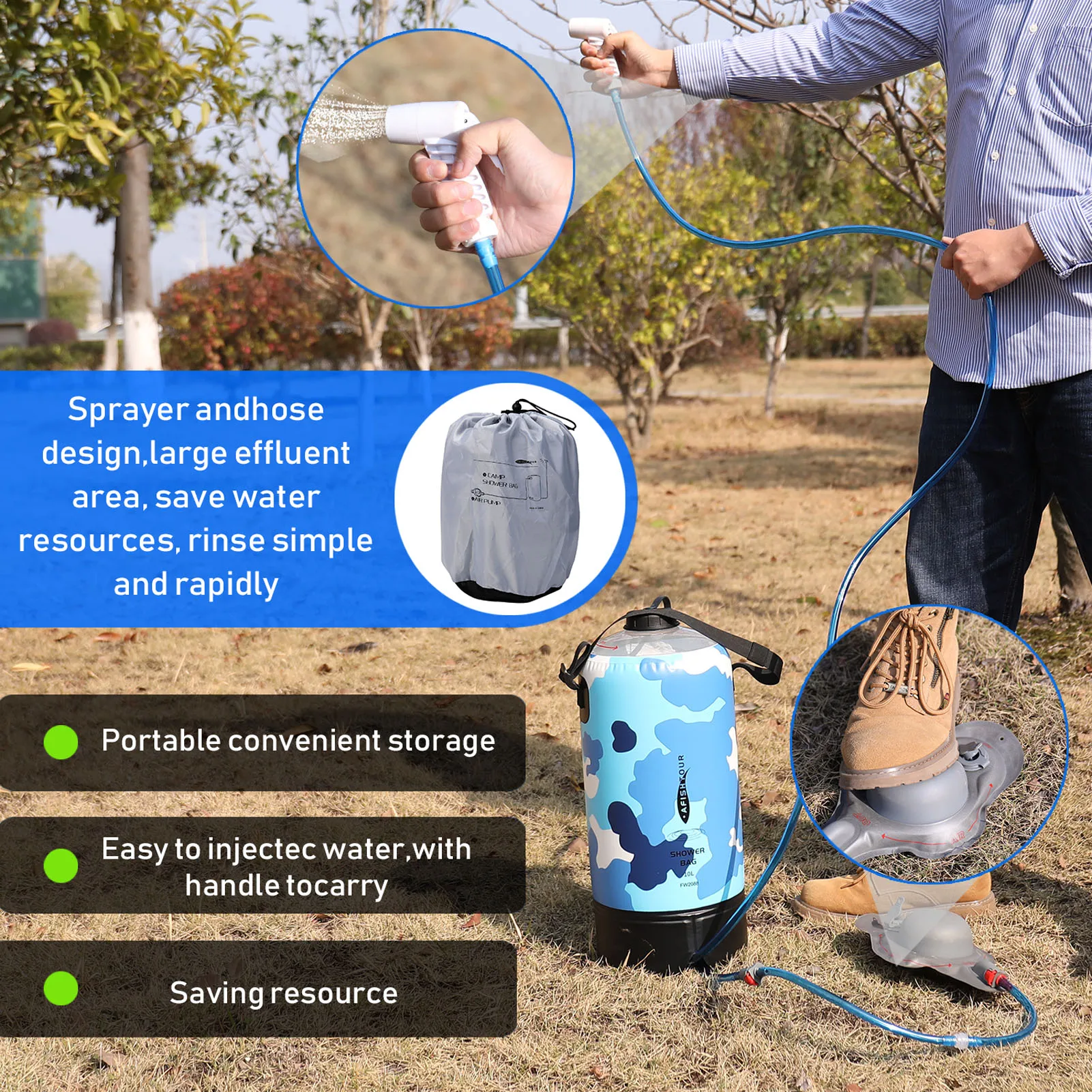 

PVC Outdoor Bath Bag 10L Camping Bath Bag Shower Bag Shower Products Portable Camping Mountaineering With Upgrade Air Pump