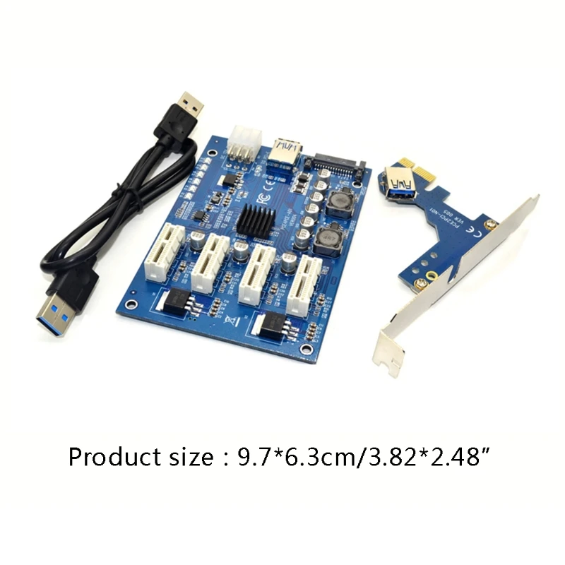 2 Layer Pc Board PCI-E X1 to 4PCI-E X16 Expansion Card 4Ports High Speed USB 3.0 Shield Cable 9.7cm Length 6.3cm Width | Электроника