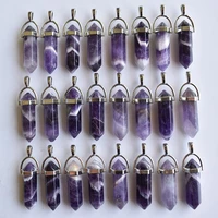 fashion good quality natural stone stripe amethysts pillar charms pendants for jewelry making 24pcslot wholesale free shipping