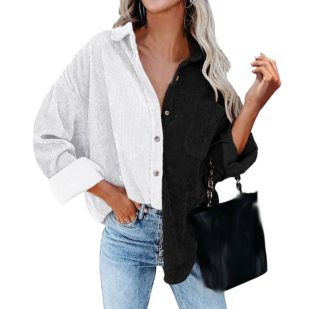 Женская Вельветовая куртка повседневная однобортная составного кроя с