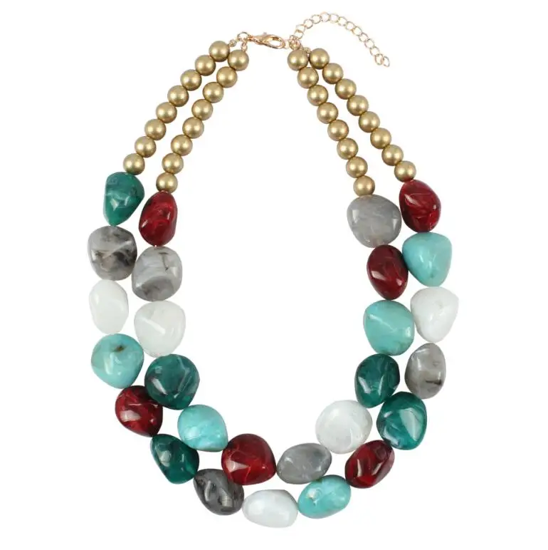 

Bohemian Necklace Women Double Layer Multicolors Beads Chain Resin Statement Choker Necklace Pendant Jewellery