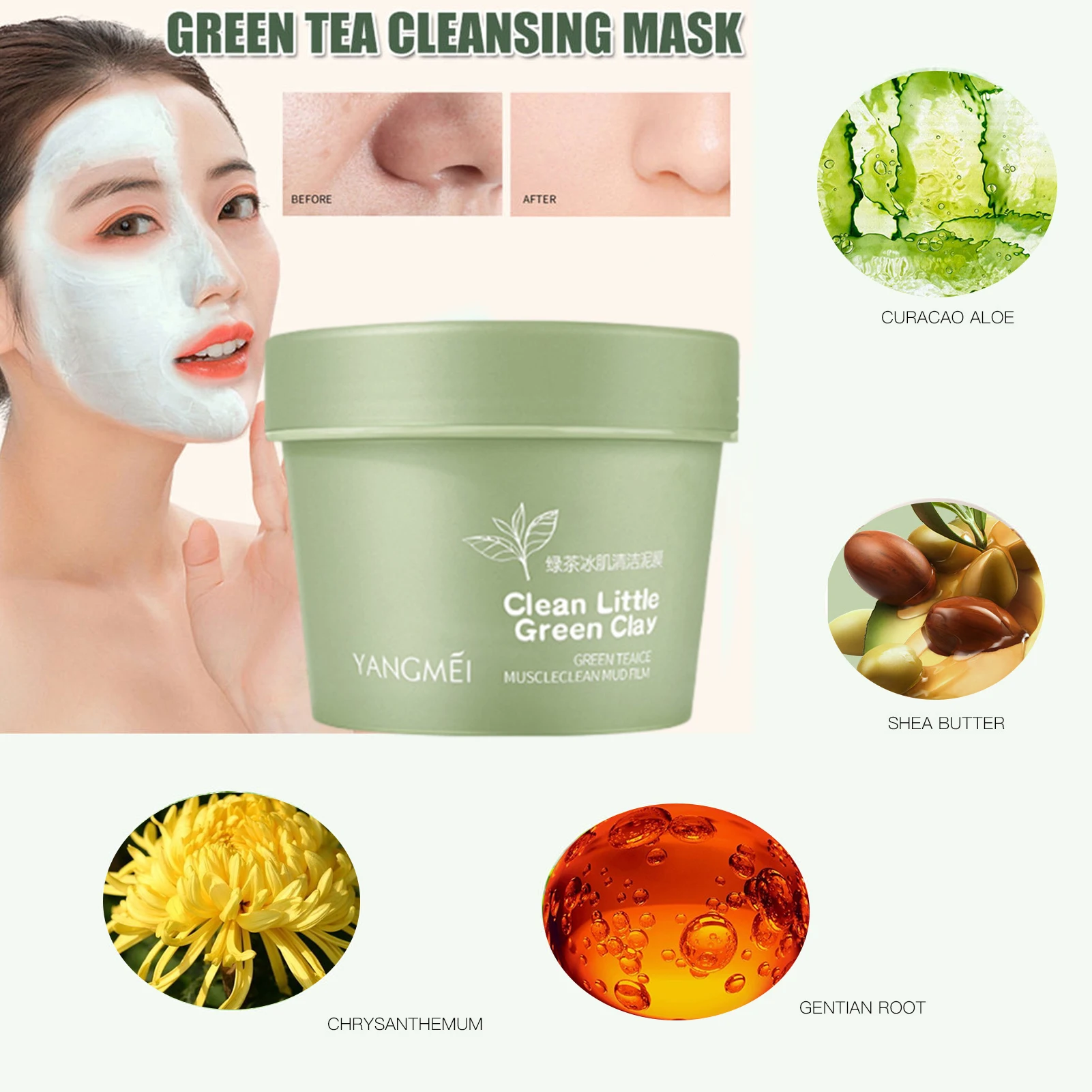 

Green Tea Cleansing Masks Deep Clean Oil Control Mud Mask Moisturizing Remove Blackhead Shrink Pores Facial Mask Skin Care
