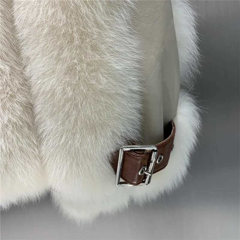 

Fashion Fox Fur Short Vest Genuine Sheepskin Leather Waistcoat Wholeskin Natural Fox Fur Winter Warm Outwear