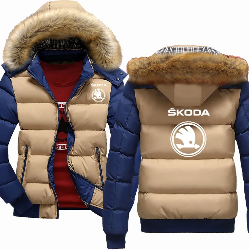 

New Skoda logo winter polar thickened warm jacket polar high quality cotton men's hooded zipper jacket