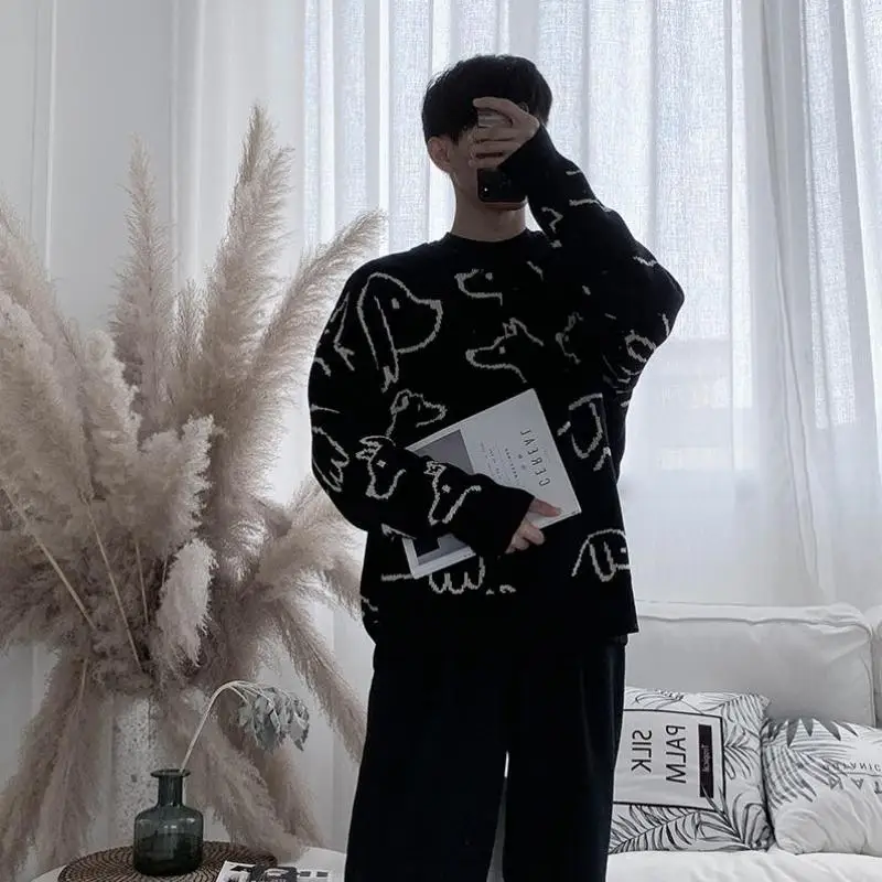 2019 новый модный мужской свитер с длинным рукавом принтом собаки дикие свободные