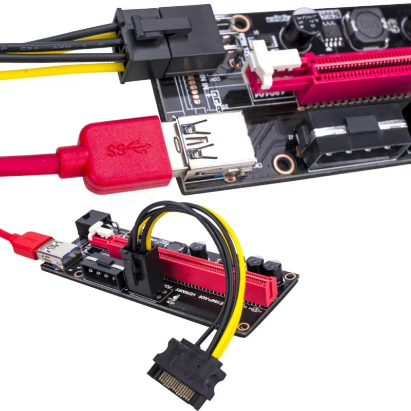 10 шт. Райзер адаптер VER 009S PCI e 16X 009 Express 1X до USB 3 0 SATA GPU от 15Pin 6 Pin для майнинга
