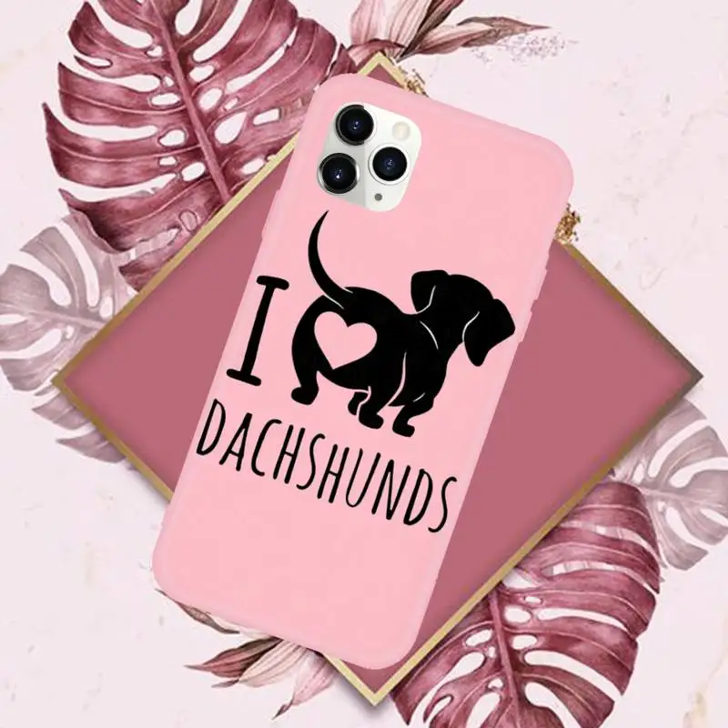 

cute Dachshund Silhouette Dog Phone Case Candy Color for iPhone 6 7 8 11 12 s mini pro X XS XR MAX Plus