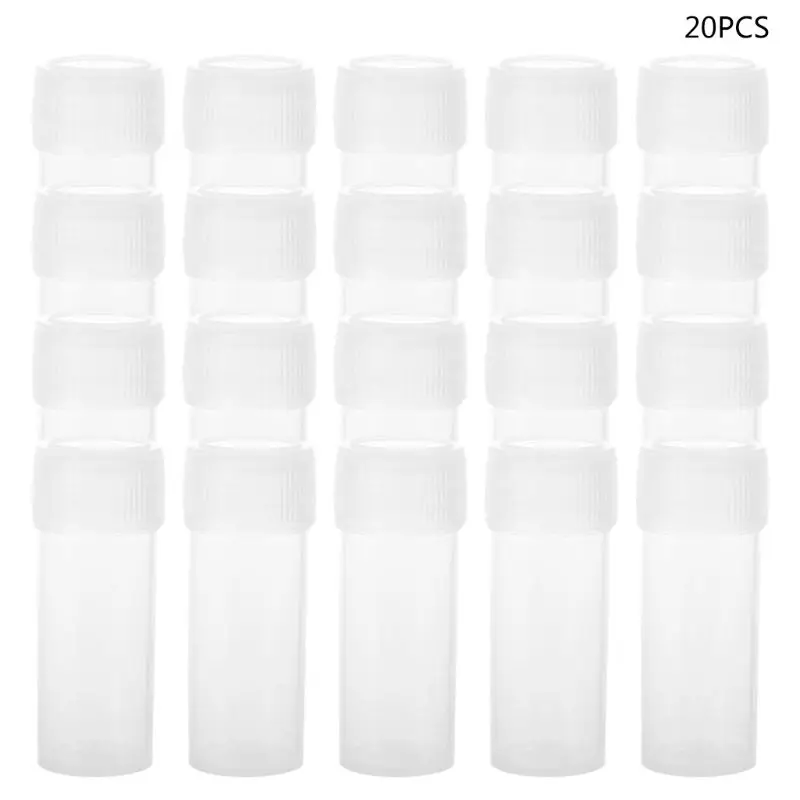 

20Pcs 5ml Plastic Test Tubes Vials Sample Container Powder Craft Screw Cap Bottles for Office School Chemistry Supplies L4MD