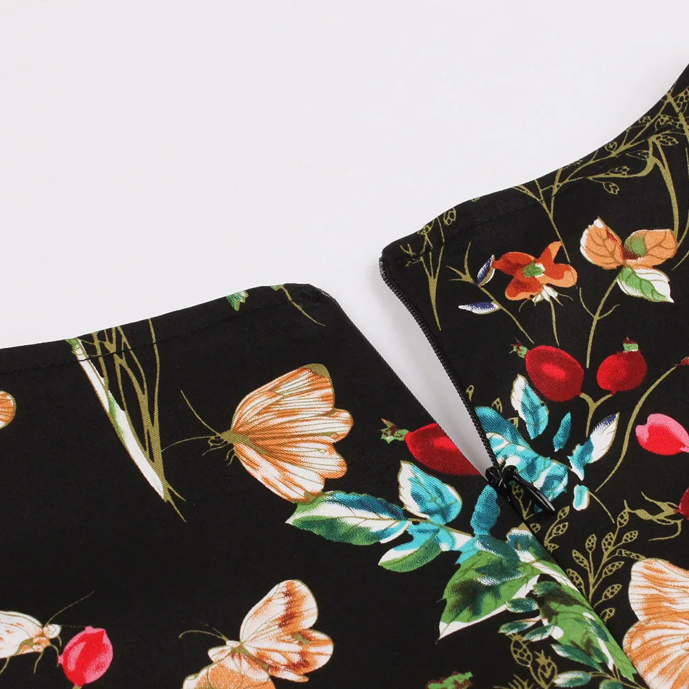 Черное винтажное платье с цветочным принтом женское сексуальное v-образным