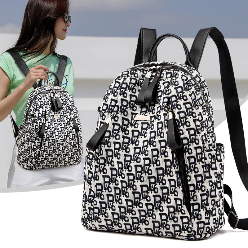 

Luxury Letter Printing Backpack Female Anti-theft Fashion Trend Retro Small Backpack Oxford Fabric Women Travel Backpack