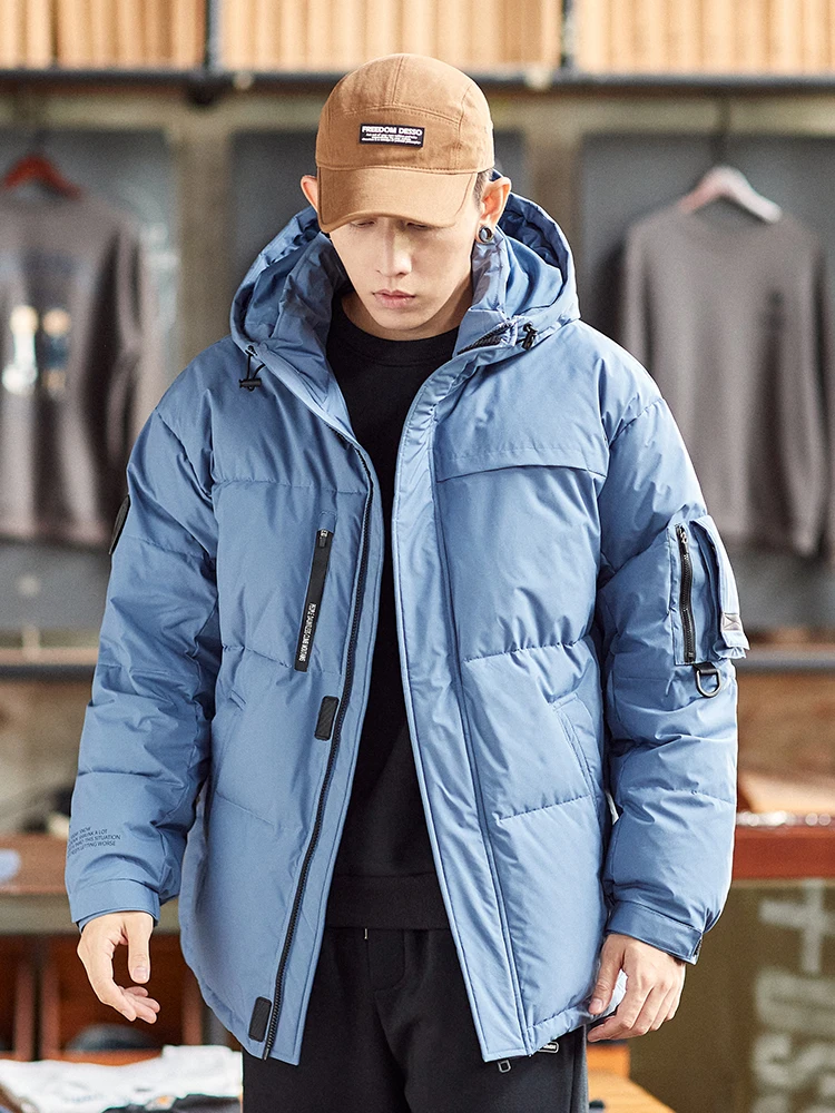 Winter New down Jacket Men's Short Hood Thickened Korean Style Solid Color Trendy Men's Winter Coat