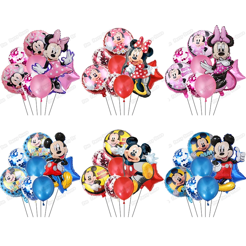 Minnie mouse foil balloons mickey 1st birthday party decorations kids ballon number 1 globos baby shower confetti latex ball toy | Дом и сад