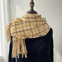 womens mens winter cashmere scarf japan korea fashion tassels retro couple plaid warm thick wool shawl female