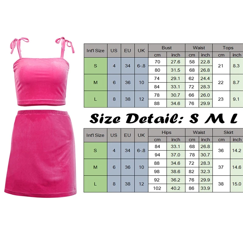

Sexy Women 2pcs Tied Shoulder Velvet Stretch Bodycon Crop Top Mini Skirt Set Backless Suits Party Clubwear Sets
