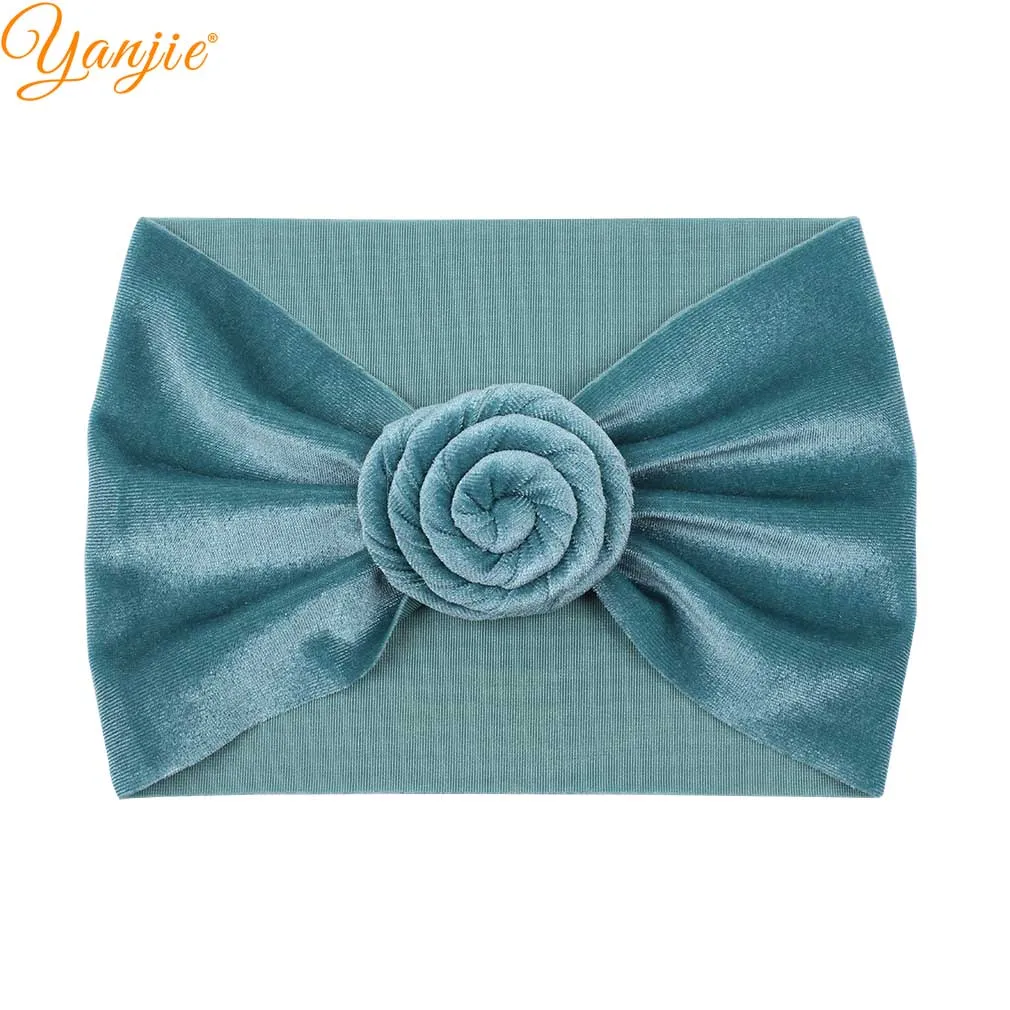 aqua Solid Soft Velvet Turban For Girls Headband Winter Velvet Ball Head Wrap Kids Hair Bands Hair Accessories - Цвет: aqua