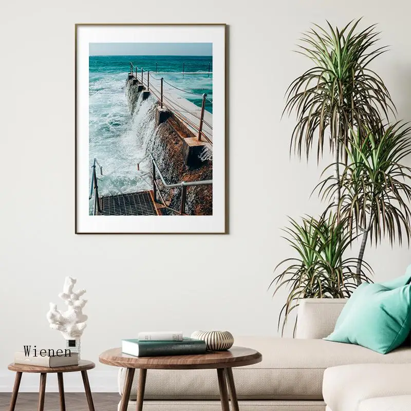 

Nordic Modern Beautiful Seascape Canvas Painting Photo Sea Whale Wave Landscape Art Poster Wall Decoration for Living Room
