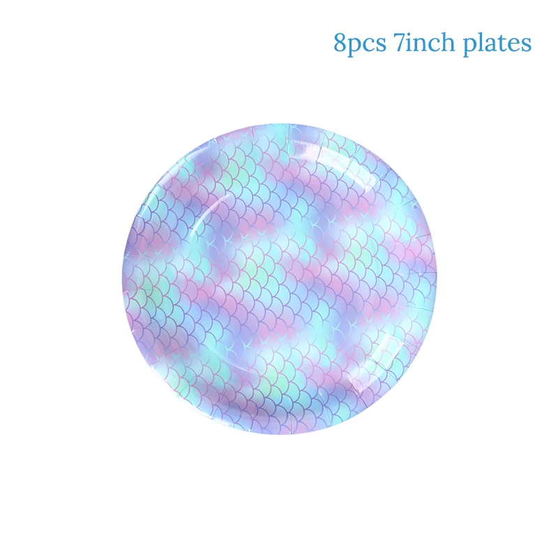 8pcs 7inch plates Хвост русалки вечерние повязки на голову баннер «С Днем Рождения» Русалочка День Рождения украшения девушка ребенок душ под водой Вечерние - Цвет: 8pcs 7inch plates