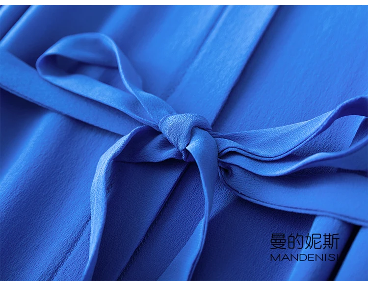 

Women's 100% Mulberry Silk Long Sleeve Long Shirt Dress bright blue color with belt one size MM060