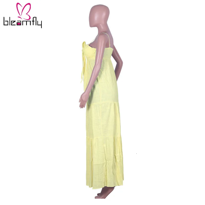 2019 женское летнее Пляжное Платье макси с бретельками и завязками длинное