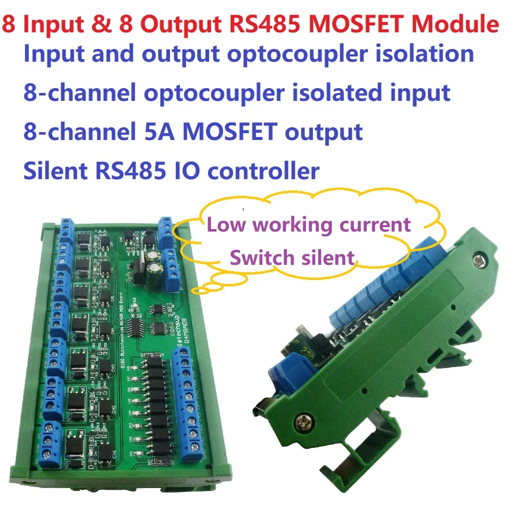 DC 12V 24V 8 изолированных ввода вывода DIN35 C45 рельс коробка UART RS485 MOSFET модуль с