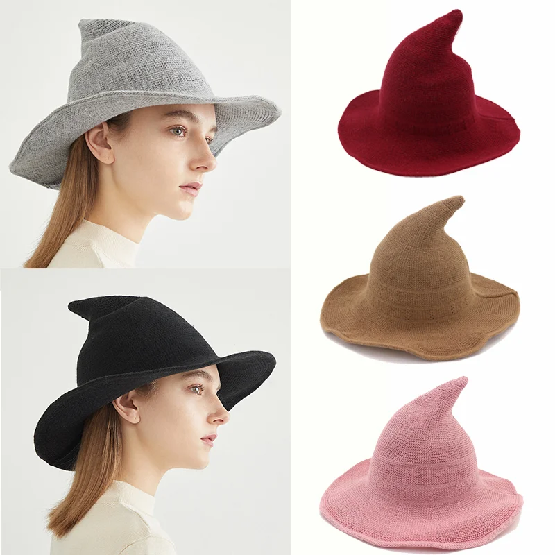 

Witch Hat Women's Wool Knit Hat Fashion Fisherman's hat Mens Along The Knitted Cap Girlfriend Gifts Holiday Party Wizard Hat