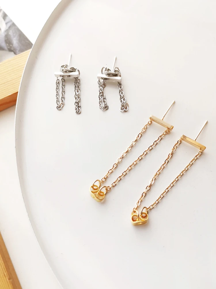 

S925 needle Trendy Jewelry Drop Earrings Simply Design Metal Golden Silvery Plating Chain Earrings For Girl Party Gifts