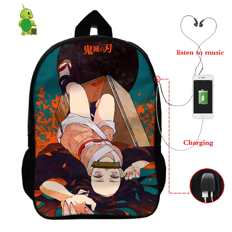 1 Demon Slayer: Kimetsu No Yaiba рюкзак USB зарядка Рюкзак для ноутбука аниме школьные сумки для подростков мальчик девочка путешествия рюкзак - Цвет: 1