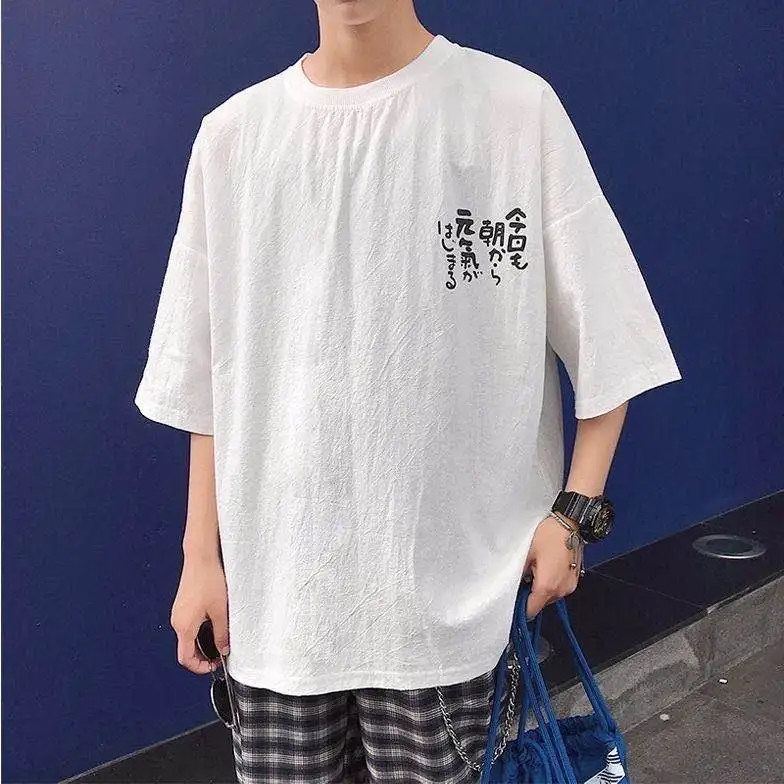 

Футболка в Корейском стиле Харадзюку, простая и свободная промытая хлопковая и льняная футболка с коротким рукавом для студентов, лето 2020