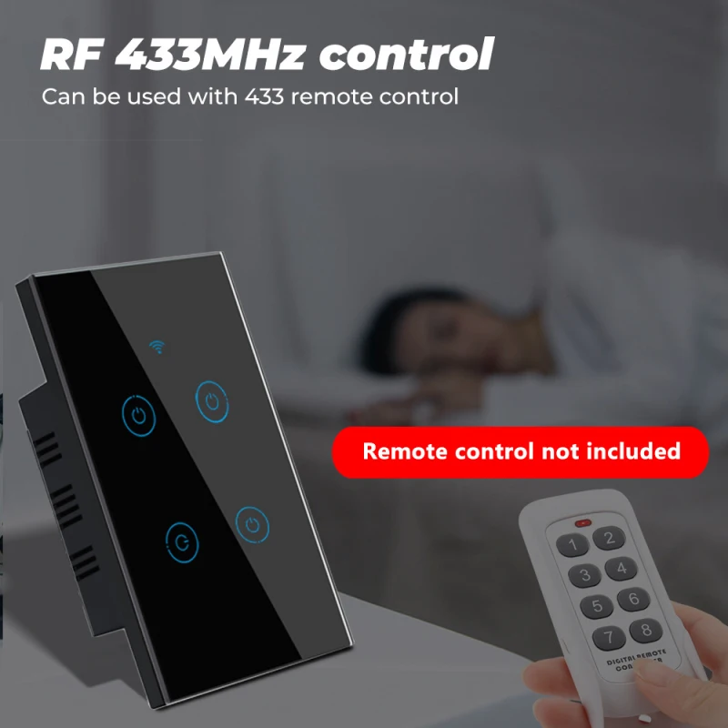 

TUYA WiFi+433 Smart Single Fire Zero Fire Touch Switch Mobile Phone Remote Voice Control For Alexa / Google Home 1/2/3/4 Gang