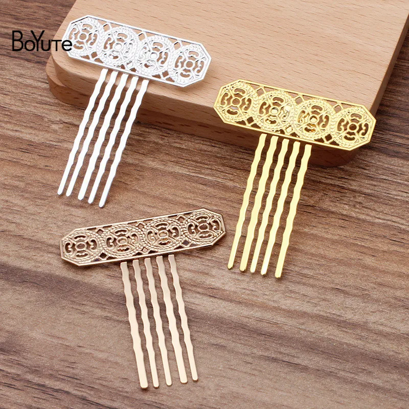 47x55MM Hair Comb BoYuTe(10 шт./лот) 5 зубов металлическая филигрань цветок гребень для волос Тиара Diy Свадебные аксессуары для волос - Цвет: 47x55MM Hair Comb