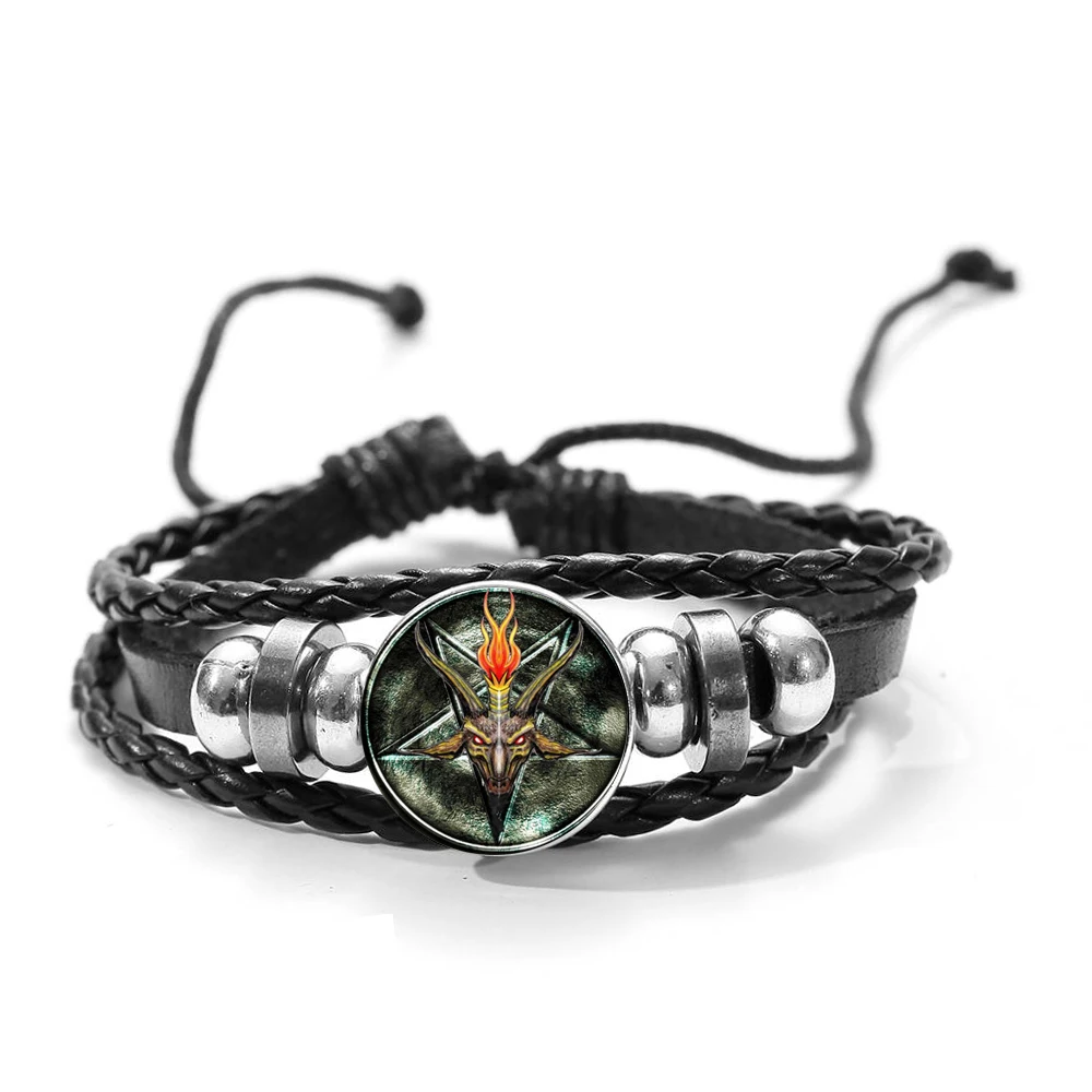 Азиатских простые черные рогатый шаблон кожаный браслет сатанизма с