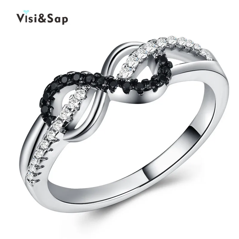Visisap бесконечное символ черный и белый циркон кольца для женщин модные женские