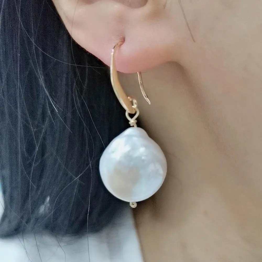 

Natural Freshwater Baroque Pearl Earrings Dangle Big Round 14K Gold Filled Drop Women Elegant Boho Earrings Statement Jewelry