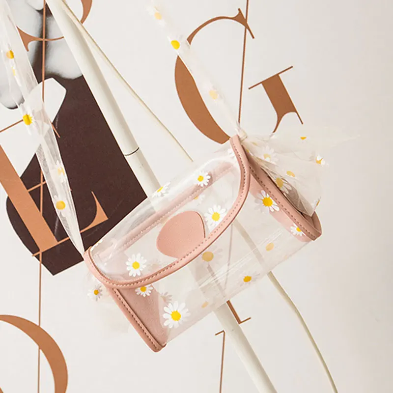 

Fashion Summer Messenger Bag PVC Daisy Printed Shoulder Crossbody Bag For Women Fresh Transparent Casual Money Bag Female Clutch