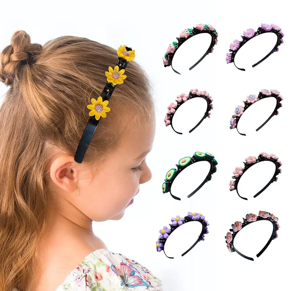 

9pcs Kids Hair Hoop With Clips Double Bangs Hairstyle Hairpin Headband Cute Flower Broken Hair Barrette Headdress Headband Tool