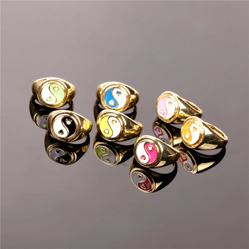 Женские винтажные кольца Tai Chi эмалевые геометрические медные позолоченные в