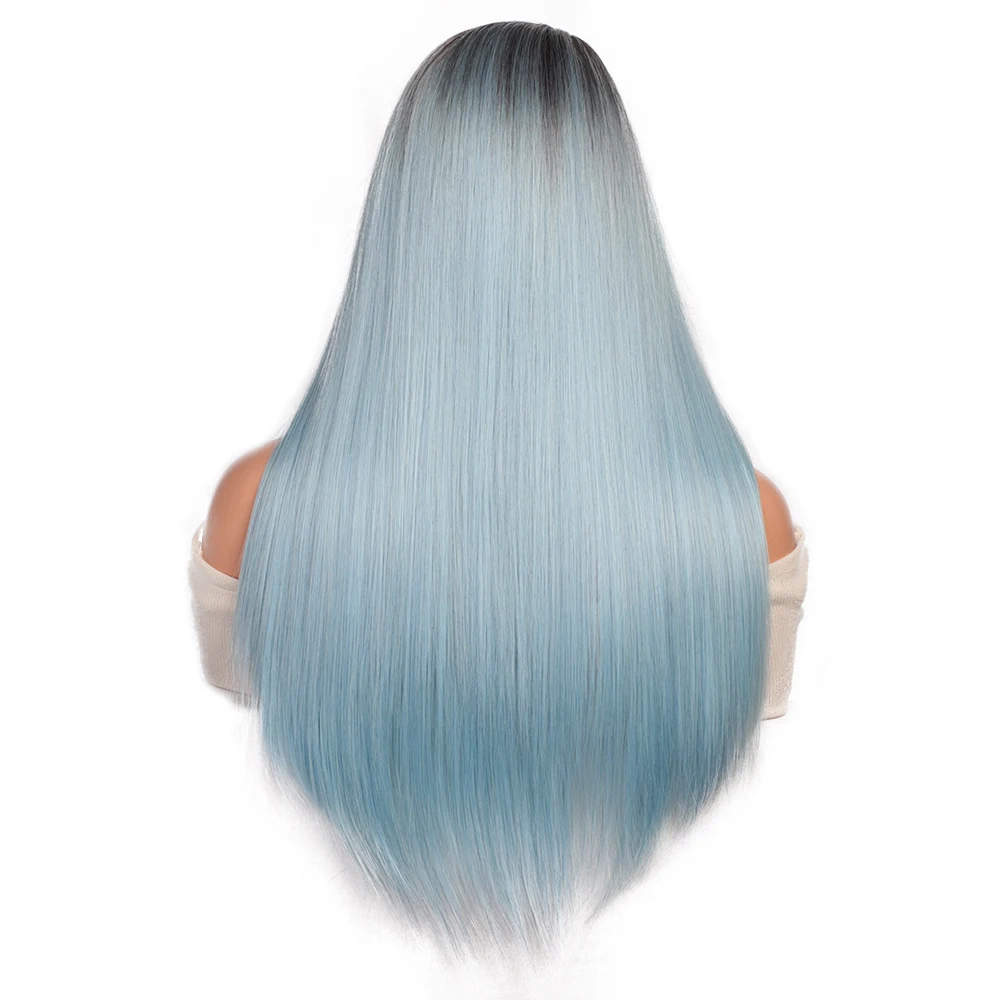 Light Blue AISI волосы длинные прямые Синтетический парик смешанный коричневый и блонд длинные парики для женщин парик Голубой с эффектом омбре средняя часть натуральные волосы - Цвет: Light Blue