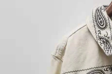 

Women Vintage Print Denim Coat Turn-Down Collar Long Sleeve with Pockets Early Autumn 2021 New Female Single Breasted Jacket