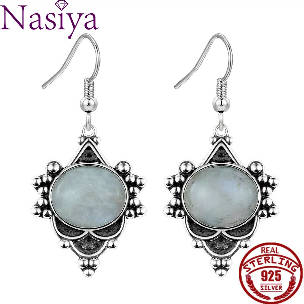 Boho 925 серебряные серьги овальные с натуральным лунным камнем ювелирные изделия