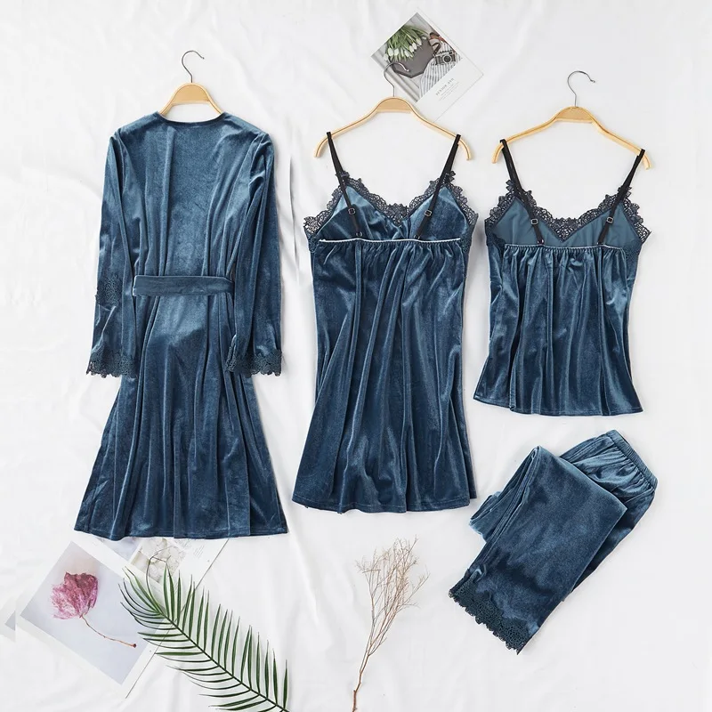 Long Sleeve Soft Pijamas Female Nightwear Negligee Sexy Women Pajamas Suit Sleepwear Velour V-neck Casual Sleep Set Home Clothes