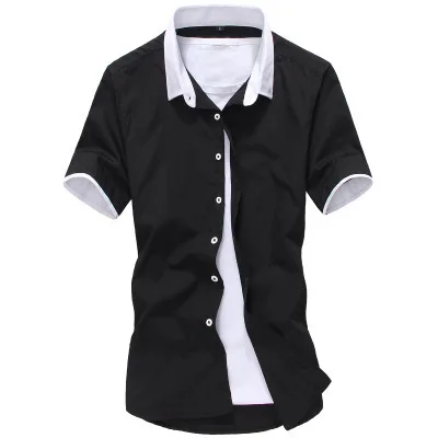 

Pure color stitching shirt, men's short sleeve fashion, self-cultivation, leisure, big size men's shirt