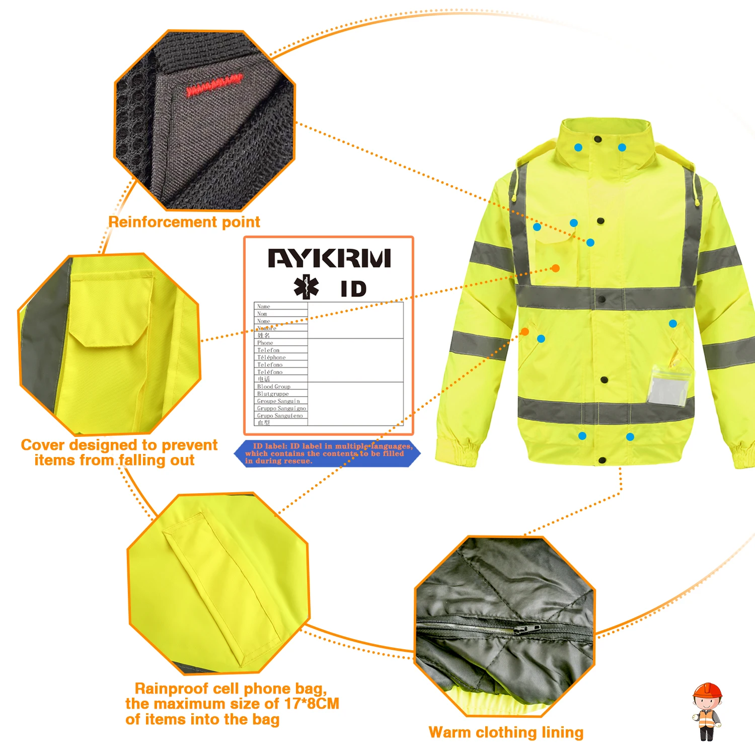 Светоотражающая куртка AYKRM водонепроницаемая ветрозащитная флуоресцентная