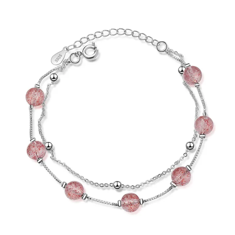 Jinzeyi двойной натуральный клубничный Кристалл Розовый кристалл браслет женский