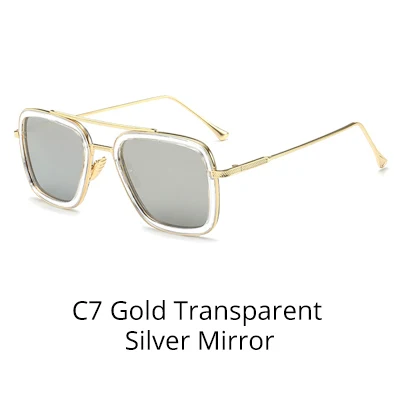 Gold Clear-Silver Tony Stark, солнцезащитное стекло, es, для мужчин, Ретро стиль, мужское стекло es iron man, 3 солнцезащитных стекла, желтый, красный, оттенков, мужские очки W66218 - Цвет линз: Gold Clear-Silver