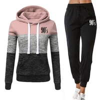 90s letter print womens tracksuit sexy casual two piece jogging sweatshirt pants female winter suit