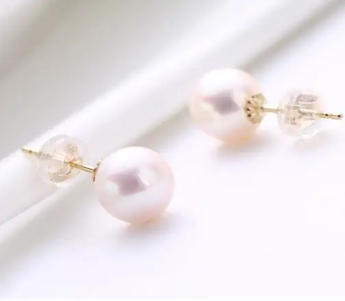 Charming Pearl Earrings White 8mm AAA Round Genuine Real Pearls 18k Gold Stud Earring Wedding Birthday Party Fashion Lady Gift