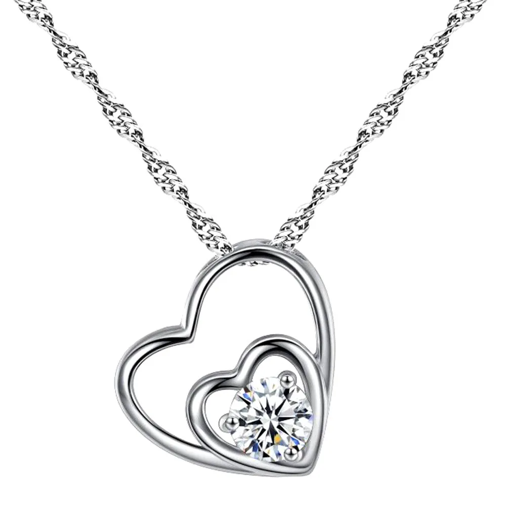 

Vintage Fashion Women's Neck Chain Double Heart Pendant Necklace Chain Jewelry Gifts collares para mujer