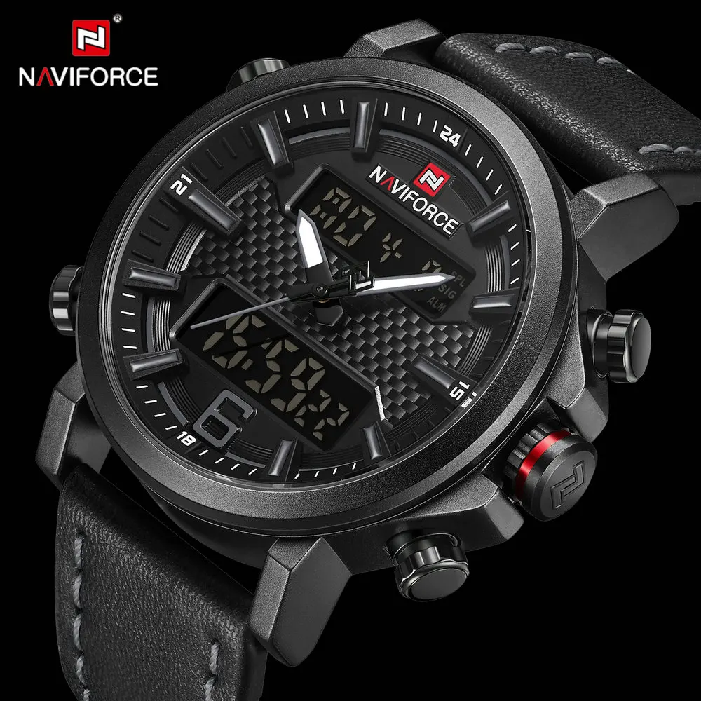 NAVIFORCE спортивные мужские часы Топ бренд Luxuxry кварцевые светодиодные цифровые