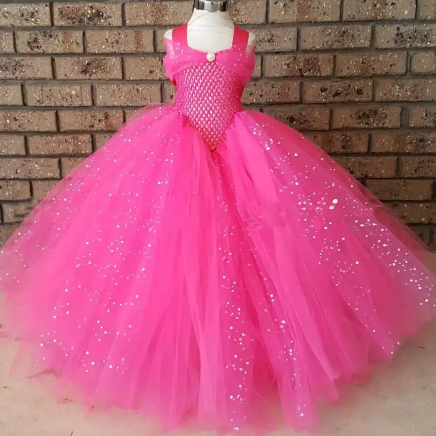 

Baby Girls Glitter Blue Princess Tutu Dress Kids Crochet Tulle Dress Ball Gown with Hairbow Children Birthday Party Dresses